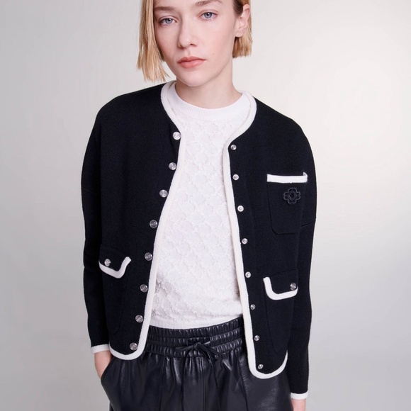 Maje 224 Margot Knit Cardigan Sweater in Black - Picture 2 of 13